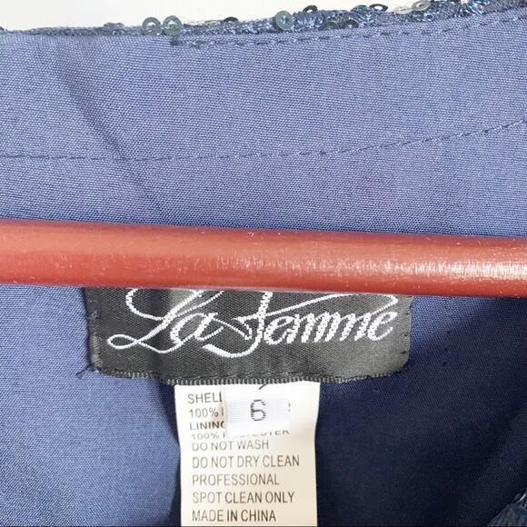 La Femme Sequin Floral Gown 6 Blue NEW - Picture 8 of 10